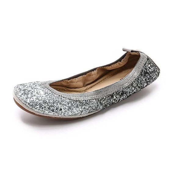 Yosi Samra Oxidized Silver Ombre‎ Glitter Serena Foldable Ballet Flat Shoes 7 - Picture 4 of 16